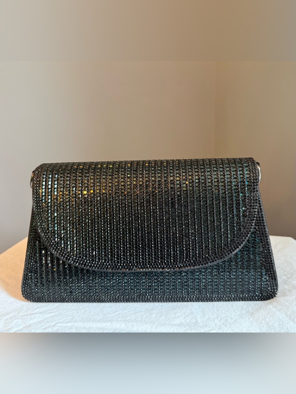 Black Crystal-Embellished Evening Clutch Unique Teal hue